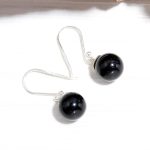 Natural Black Onyx 925 Sterling Silver Ball Cabochon Earrings Black Gemstone Lightweight Jewelry