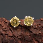 Lemon Quartz Round Shape 925 Sterling Silver Beautiful Stud Earrings Silver Jewelry for Women