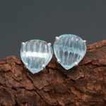 Natural Sky Blue Topaz Carved Heart Gemstone 925 Sterling Silver Designer Studs Earrings for Girlfriend