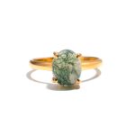 Natural Green Mossy Agate Cabochon Oval Shape Statement Gold Ring Gift For Lover