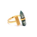 Genuine Moss Agate Tower Shape Healing Gold Ring Gift For Woman