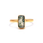 Natural Moss Agate Octagon Shape Handmade Gold Ring Unique Wedding Gift