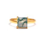 Natural Moss Agate Square Shape Vintage Gold Ring Wedding Gift