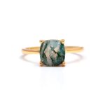 Natural Moss Agate Cushion Shape Vintage Gold Ring Anniversary Gift