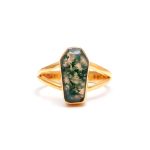Natural Moss Agate Coffin Shape Tiny Gold Ring Gift For Mom