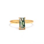 Natural Moss Agate Octagon Shape Gold Vintage Ring Gift For Mom