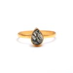 Natural Moss Agate Pear Shape Gold Engagement Ring Gift For Her