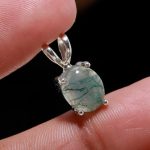 Natural Green Moss Agate Statement Oval Cabochon Pendant 925 Sterling Silver Minimalist Boho Jewelry for Women