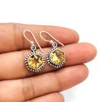Natural Citrine Hexagon Shape Handmade Earrings 925 Sterling Silver Vintage Jewelry for Her