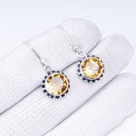 Natural Citrine Round Shape Handmade Statement Earrings 925 Sterling Silver Jewelry for Mom