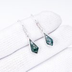 Natural Moss Agate Kite Shape Handmade Earrings 925 Sterling Silver Vintage Jewelry for Her