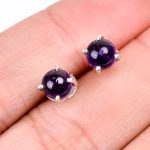 Natural Purple Amethyst Round Shape Tiny Stud Earrings 925 sterling Silver Handmade Minimalist Jewelry Wedding gift