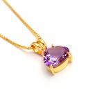 Natural Pink Amethyst Heart Shape Pendant Necklace Statement Gold Jewelry Birthday Gift