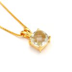 Natural Green Amethyst Cushion Briolette Pendant Necklace Vintage Gold Jewelry Wedding Gift