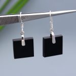 Natural Black Onyx Square Shape Statement Dangle Earrings 925 Sterling Silver Jewelry for Women