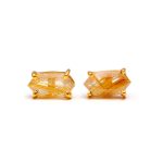Natural Golden Rutile Elongated Hexagon Statement Stud Earrings Wedding Gift