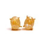 Natural Golden Rutile Oval Shape Healing Stud Earrings for Birthday Gift