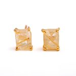 Natural Golden Rutile Octagon Shape Dainty Stud Earrings for Women