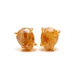 Natural Golden Rutile Pear Shape Elegant Stud Earrings for Wedding Gift
