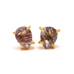 Natural Black Rutile Quartz Pear Shape Statement Gold Stud Earrings Birthday Gift