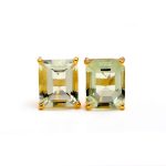 Natural Green Amethyst Octagon Statement Stud Earrings Gold Jewelry for Wedding
