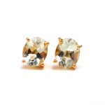 Natural Green Amethyst Oval Stud Earrings Boho Gold Jewelry for Engagement Gift