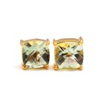Natural Green Amethyst Cushion Elegant Stud Earrings Gold Jewelry Anniversary Gift