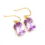 Natural Pink Amethyst Cushion Statement Dangle Earrings Gold Jewelry Gift for Lovers