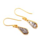 Natural Black Rutile Quartz Kite Shape Handmade Gold Dangle Earrings Wedding Gift