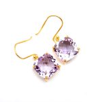Natural Pink Amethyst Cushion Dangle Earrings Bohemian Gold Jewelry Anniversary Gift
