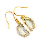 Natural Green Amethyst D Shape Gold Dangle Earrings Prasiolite Jewelry for Wedding