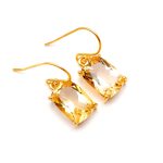 Natural Citrine Quartz Cushion Shape Gold Dainty Dangle Earrings Birthday gift