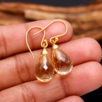 Natural Citrine Teardrop Shape Statement Dangle Gold Earrings for Anniversary gift