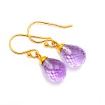 Natural Pink Amethyst Teardrop Dangle Earrings Gold Healing Jewelry Birthday Gift