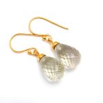 Natural Green Amethyst Teardrop Dangle Earrings Statement Gold Jewelry for Women