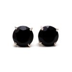 Natural Black Onyx Round Shape Minimalist Stud Earrings 925 Sterling Silver Jewelry for Her