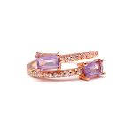 Natural Pink Amethyst Octagon 925 Sterling Silver Rose Gold Plated Ring Boho Jewelry for Women