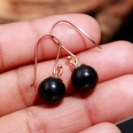Natural Black Onyx Ball Dangle Rose Gold Plated Earrings 925 Sterling Silver Minimalist Jewelry for Her