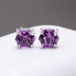 Natural Purple Amethyst Hexagon Shape Vintage Earrings 925 sterling Silver Rose De France Jewelry Birthday Gift