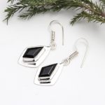Natural Black Onyx Elegant Kite Dangle Earrings 925 Sterling Silver Jewelry Anniversary Gift