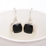 Natural Black Onyx Cushion Shape Handmade Dangle Earrings 925 Sterling Silver Jewelry for Her