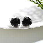 Natural Black Onyx Heart Shape Vintage Stud Earrings 925 Sterling Silver Jewelry Wedding Gift