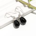Natural Black Onyx Healing Teardrop Dangle Earrings 925 Sterling Silver Boho Jewelry for Women