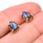 Natural Rainbow Labradorite Pear Shape Stud Earrings 925 Sterling Silver Boho Jewelry for Women