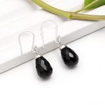 Natural Black Onyx Teardrop Dangle Earrings 925 Sterling Silver Boho Jewelry Wedding Gift