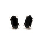 Natural Black Onyx Elongated Hexagon Minimalist Stud Earrings 925 Sterling Silver Jewelry for Sister