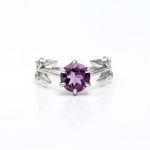 Natural Pink Amethyst Round Shape Leaf Design Ring 925 Sterling Silver Healing Anniversary Gift
