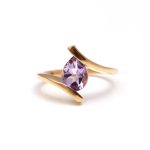 Natural Purple Amethyst Pear Shape Statement Ring Gold Jewelry for Women