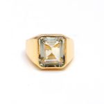 Natural Green Amethyst Octagon Shape Gold Bohemian Ring for Men