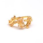 Natural Golden Rutile Oval Shape Moissanite Gold Ring Leaf Designer Jewelry Wedding Gift